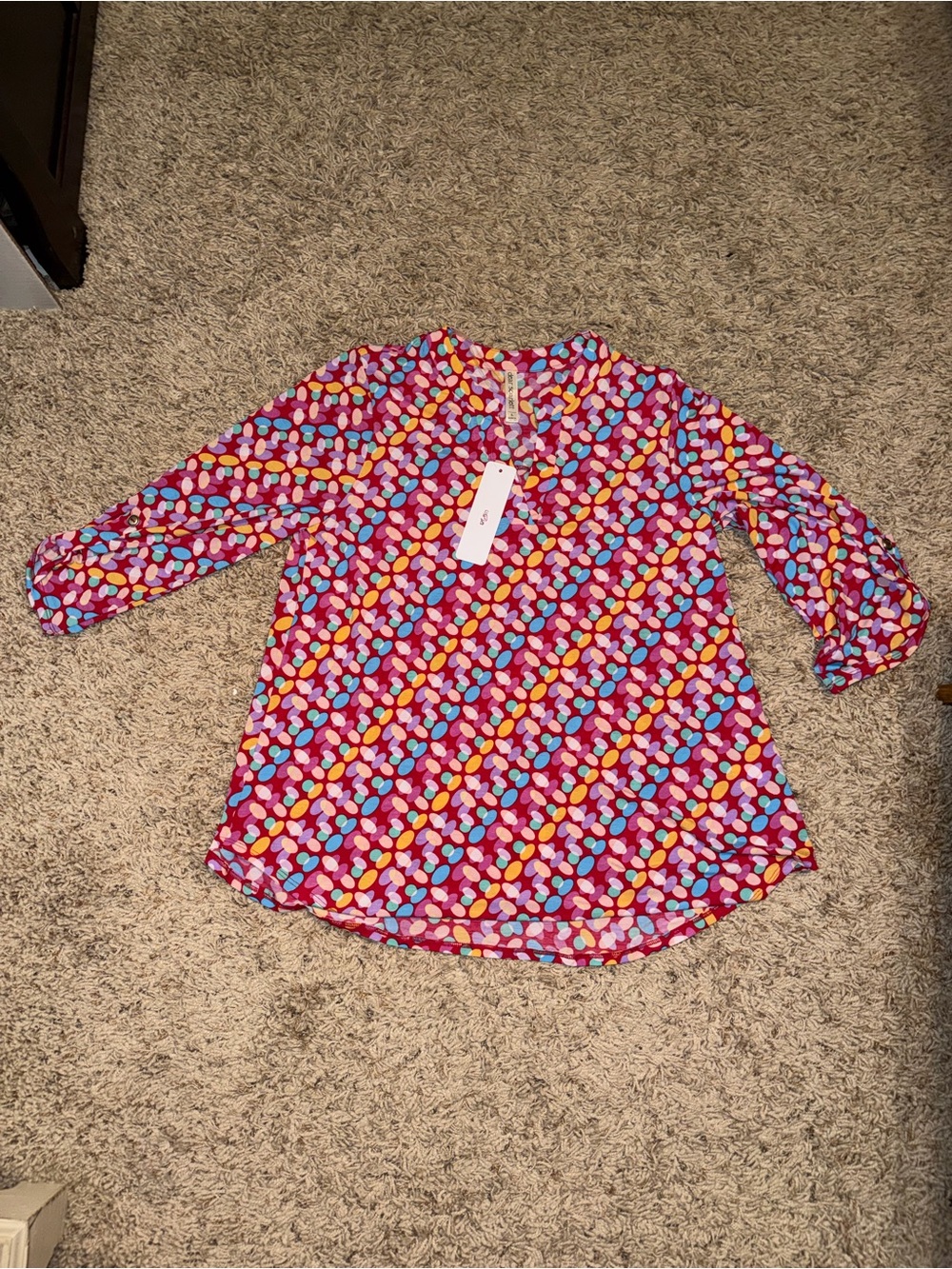 Women's Pink Multicolor Heart-Print Blouse
